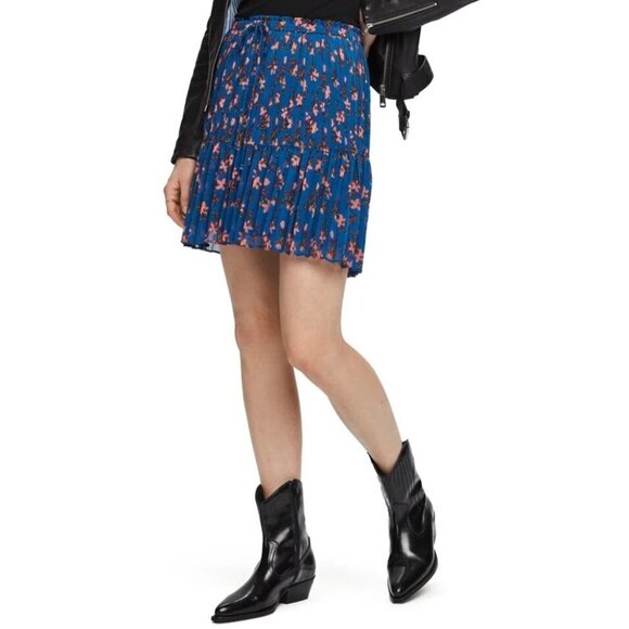 NWT Scotch & Soda blue floral pleated mini skirt, XS - Picture 3 of 8